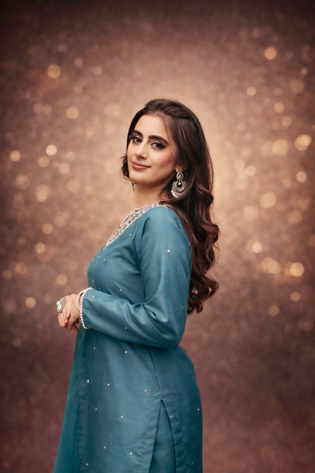 AURORA – Teal Blue Hand-Embroidered Kurta Set 3PC - Image 2