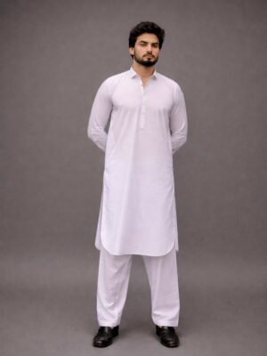 Royal White Cotton Kameez Shalwar
