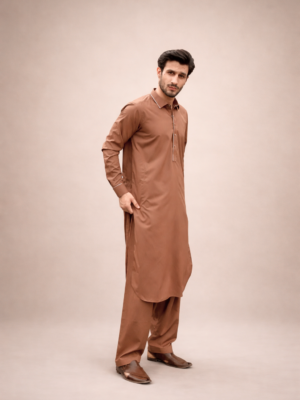 Mahraja Brown Embroidered Kameez Shalwar
