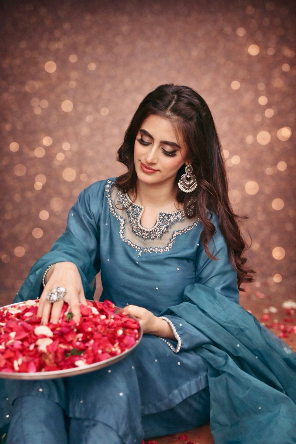 AURORA – Teal Blue Hand-Embroidered Kurta Set 3PC - Image 7