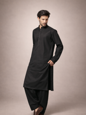 Royal Black Cotton Kameez Shalwar