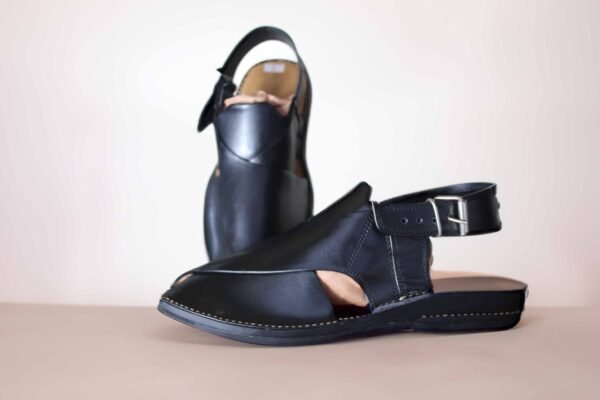 Black-Shiny Classic Peshawari Chappal