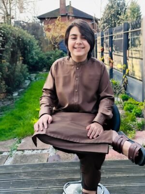Brown colour Kids Kameez Shalwar, Boys Kurta, Premium textured Tropical Fabric