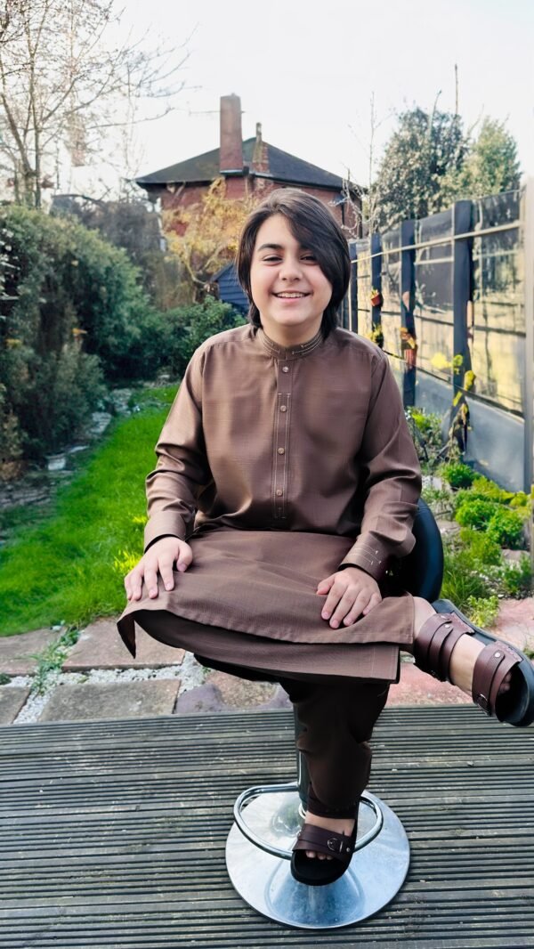 Brown colour Kids Kameez Shalwar, Boys Kurta, Premium textured Tropical Fabric