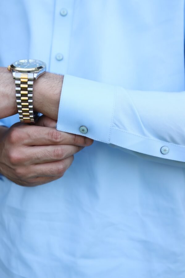 Majestic Sky Blue Cotton Shalwar Kameez - Image 3