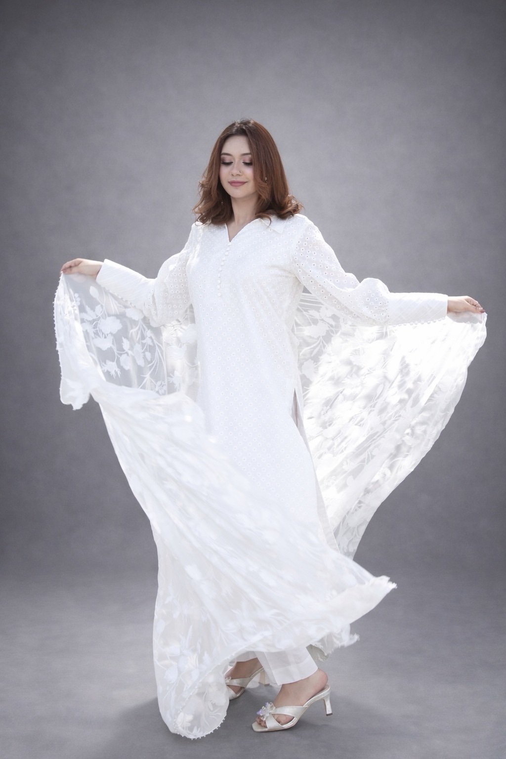 Noor-Haya 3PC Royal Chikan Kari dress with delicate embroidered Dupatta - Image 3