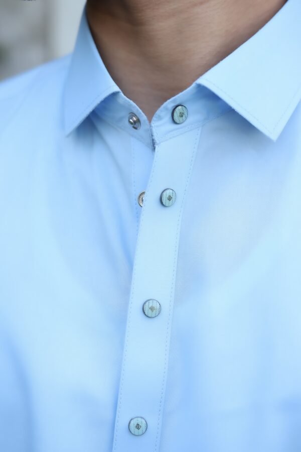 Majestic Sky Blue Cotton Shalwar Kameez - Image 2