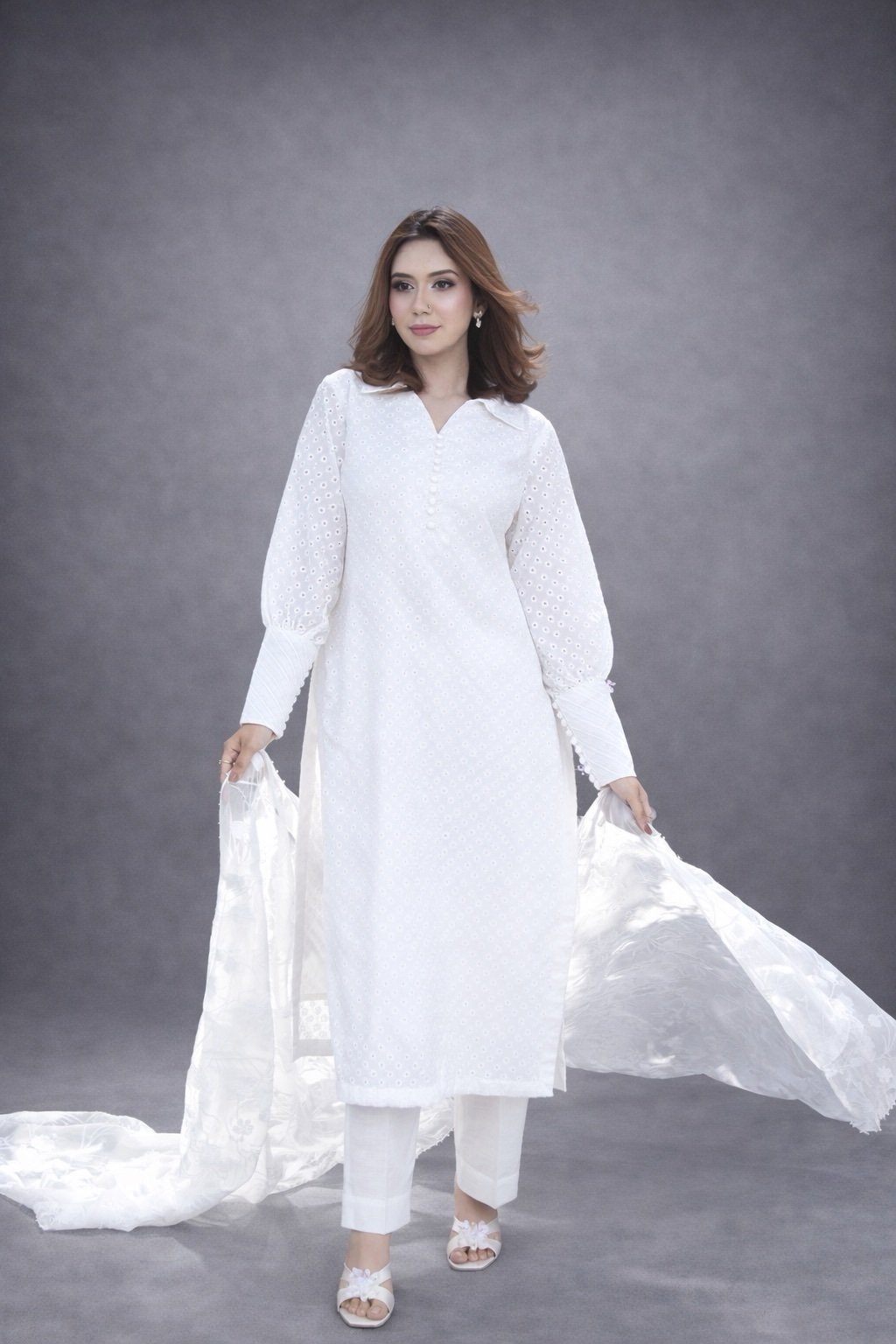 Noor-Haya 3PC Royal Chikan Kari dress with delicate embroidered Dupatta - Image 2