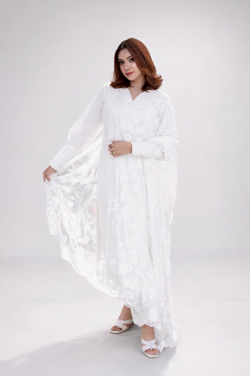 Noor-Haya 3PC Royal Chikan Kari dress with delicate embroidered Dupatta - Image 4