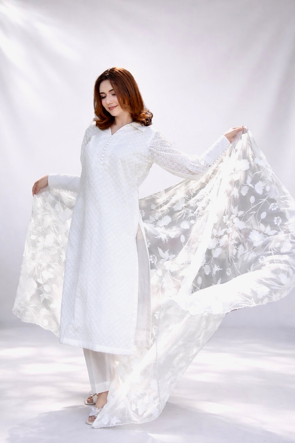 Noor-Haya 3PC Royal Chikan Kari dress with delicate embroidered Dupatta