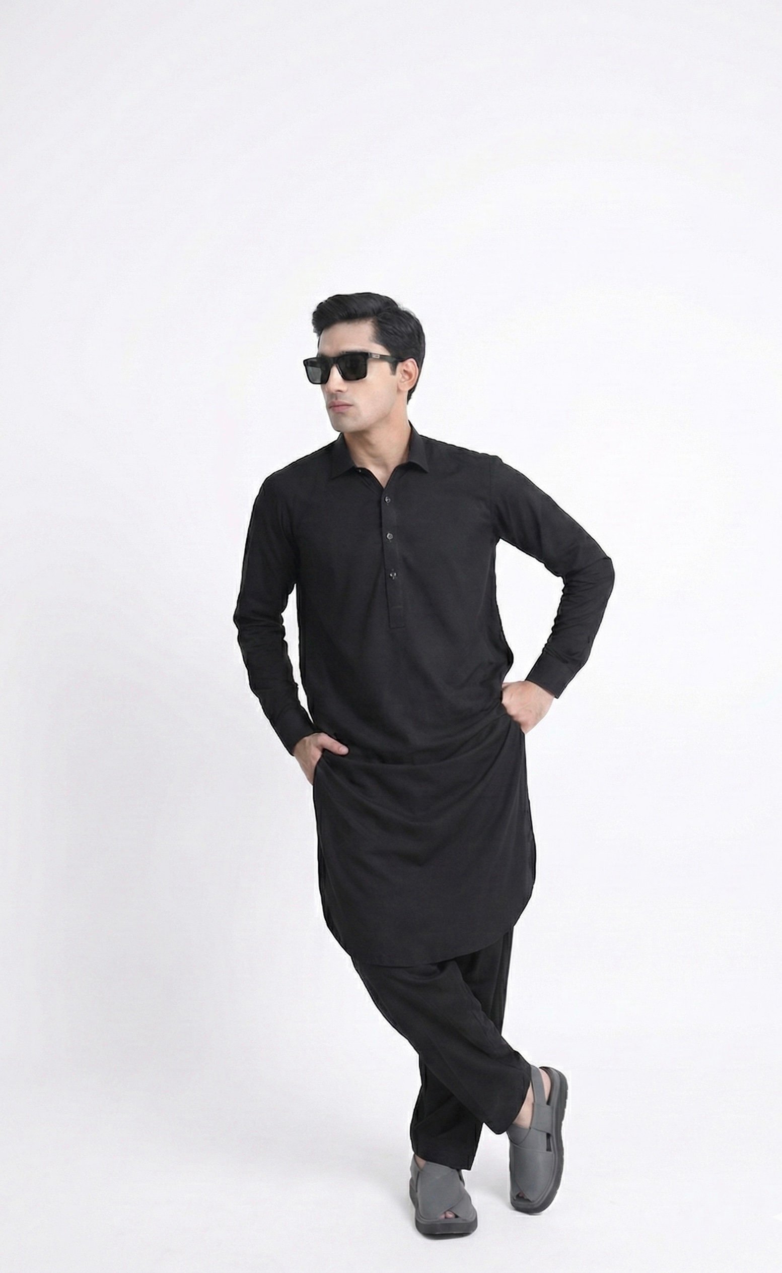 Black PATHAAN Signature Cotton Kameez Shalwar - Image 6