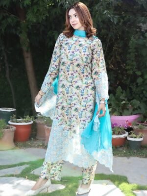 Neelam – Elegance in Every Breeze
(Premium 3PC Lawn Suit-Delicate embroidered Organza eplick)